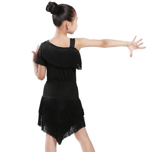 Girls latin dresses black performance competition salsa rumba dance dresses